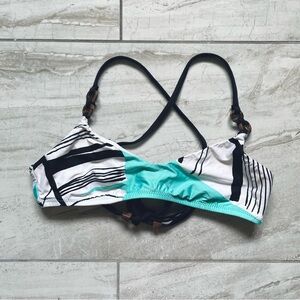 🪲3/$12🪲 Trina Turk | Turquoise Abstract Strappy Cross-Back Bikini Swim Top